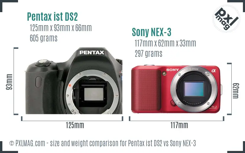 Pentax ist DS2 vs Sony NEX-3 size comparison Pentax ist DS2 vs Sony NEX-3 size comparison