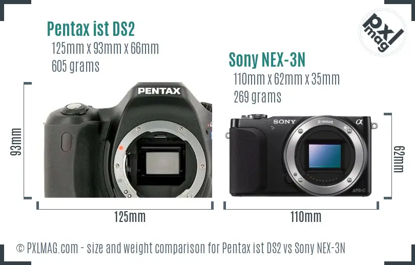 Pentax ist DS2 vs Sony NEX-3N size comparison Pentax ist DS2 vs Sony NEX-3N size comparison