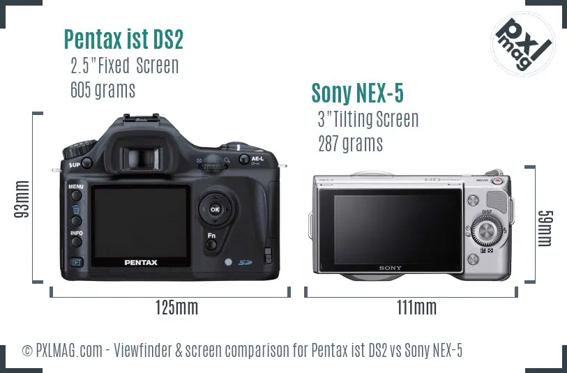 Pentax ist DS2 vs Sony NEX-5 Screen and Viewfinder comparison