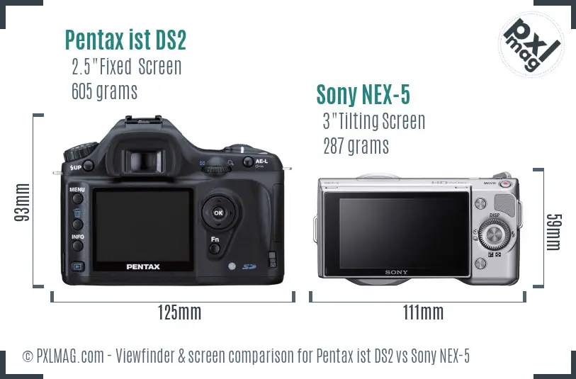 Pentax ist DS2 vs Sony NEX-5 Screen and Viewfinder comparison Pentax ist DS2 vs Sony NEX-5 Screen and Viewfinder comparison
