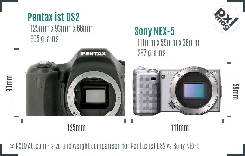 Pentax ist DS2 vs Sony NEX-5 size comparison