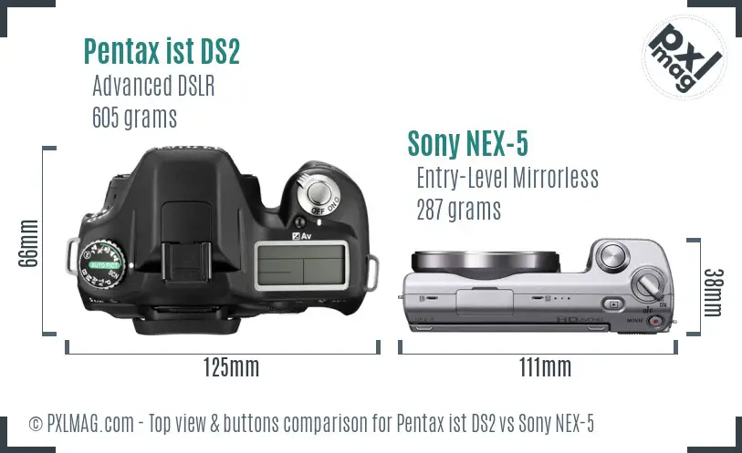 Pentax ist DS2 vs Sony NEX-5 top view buttons comparison