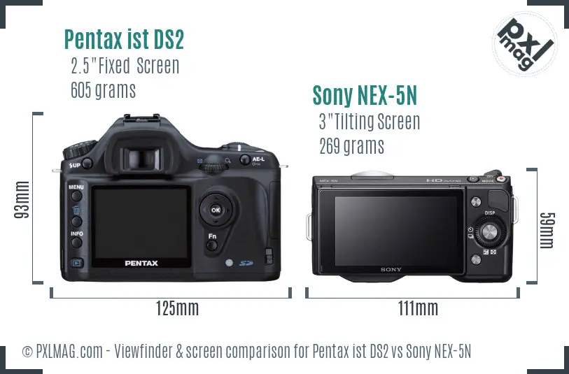 Pentax ist DS2 vs Sony NEX-5N Screen and Viewfinder comparison