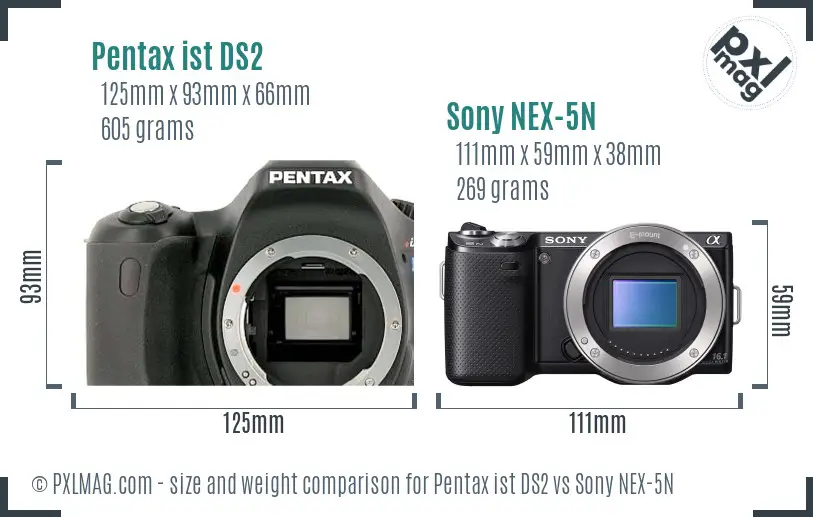 Pentax ist DS2 vs Sony NEX-5N size comparison