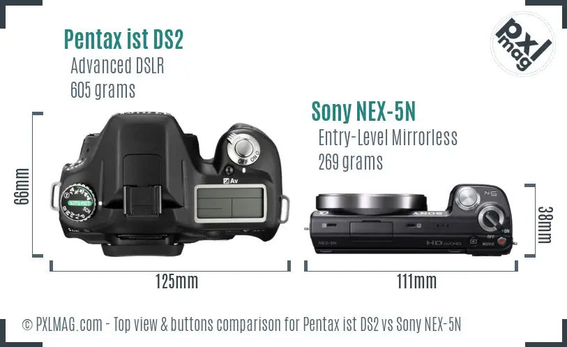 Pentax ist DS2 vs Sony NEX-5N top view buttons comparison