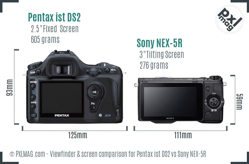 Pentax ist DS2 vs Sony NEX-5R Screen and Viewfinder comparison
