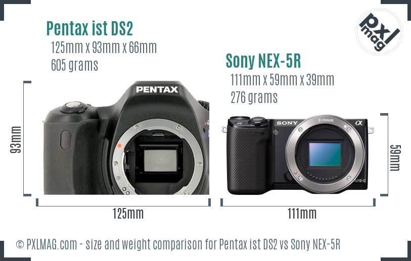 Pentax ist DS2 vs Sony NEX-5R size comparison Pentax ist DS2 vs Sony NEX-5R size comparison