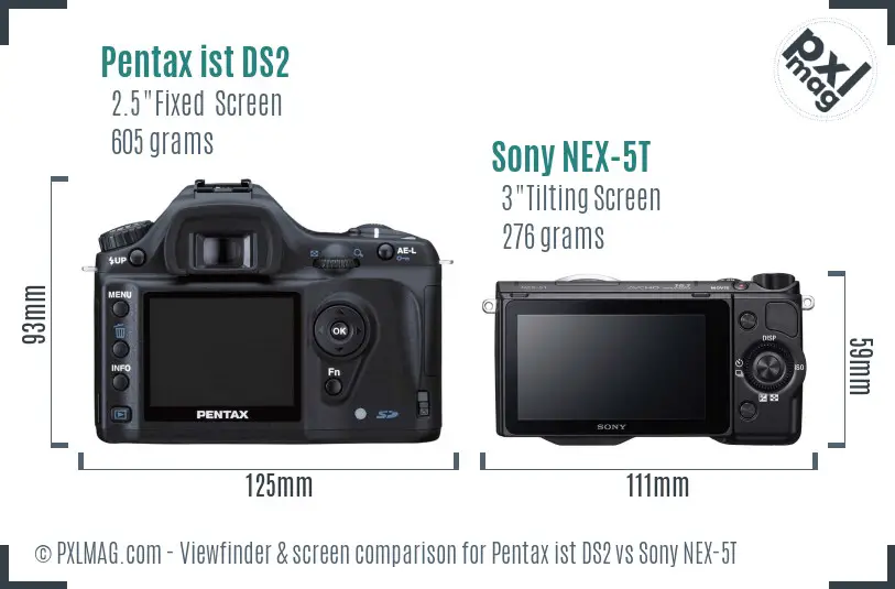 Pentax ist DS2 vs Sony NEX-5T Screen and Viewfinder comparison