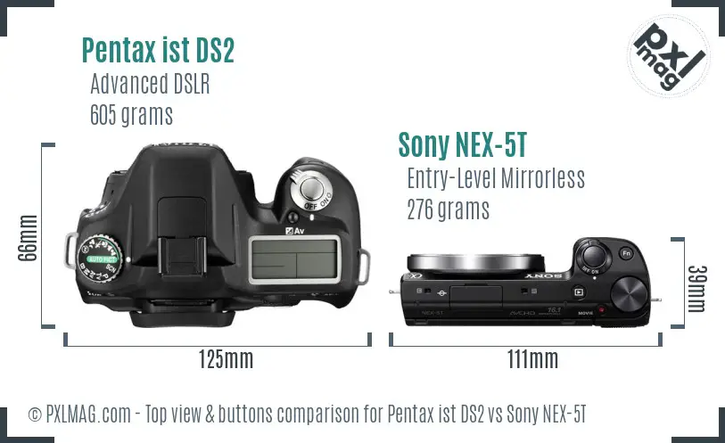 Pentax ist DS2 vs Sony NEX-5T top view buttons comparison