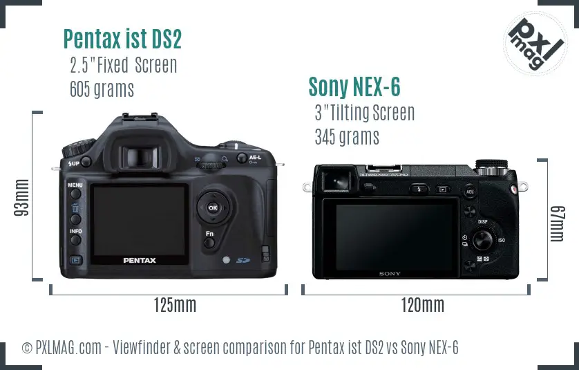 Pentax ist DS2 vs Sony NEX-6 Screen and Viewfinder comparison