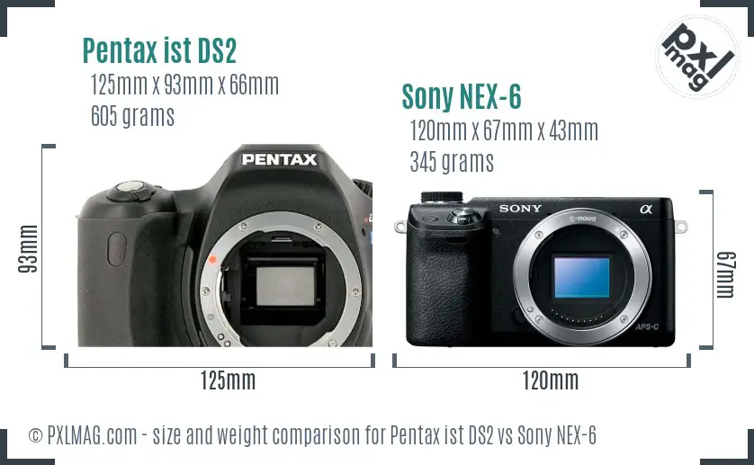 Pentax ist DS2 vs Sony NEX-6 size comparison