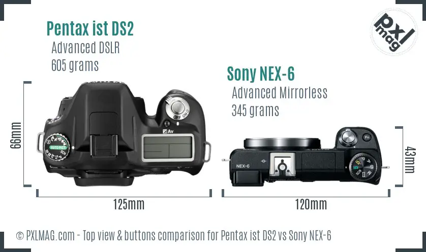 Pentax ist DS2 vs Sony NEX-6 top view buttons comparison