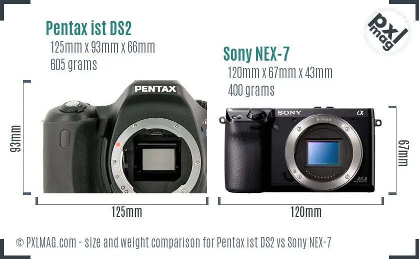Pentax ist DS2 vs Sony NEX-7 size comparison Pentax ist DS2 vs Sony NEX-7 size comparison