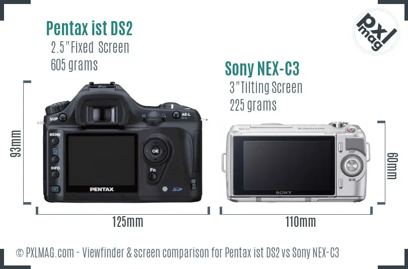 Pentax ist DS2 vs Sony NEX-C3 Screen and Viewfinder comparison