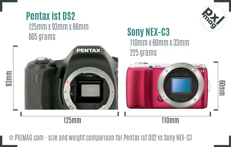 Pentax ist DS2 vs Sony NEX-C3 size comparison