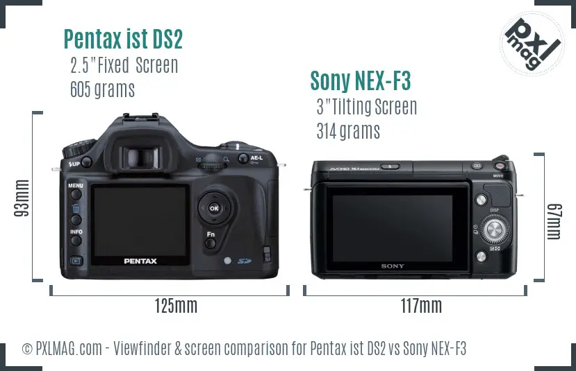 Pentax ist DS2 vs Sony NEX-F3 Screen and Viewfinder comparison Pentax ist DS2 vs Sony NEX-F3 Screen and Viewfinder comparison