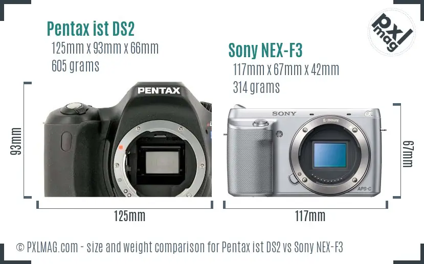 Pentax ist DS2 vs Sony NEX-F3 size comparison Pentax ist DS2 vs Sony NEX-F3 size comparison