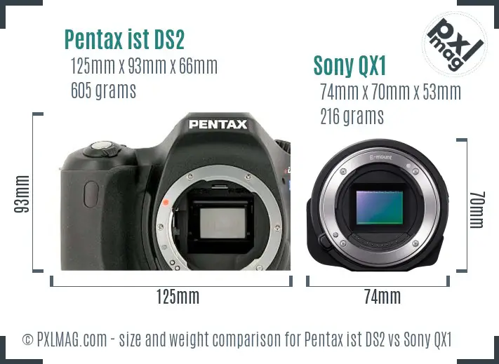 Pentax ist DS2 vs Sony QX1 size comparison