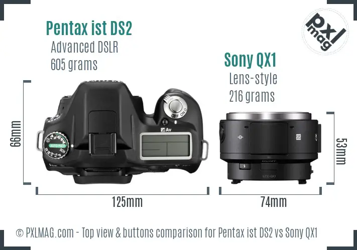 Pentax ist DS2 vs Sony QX1 top view buttons comparison