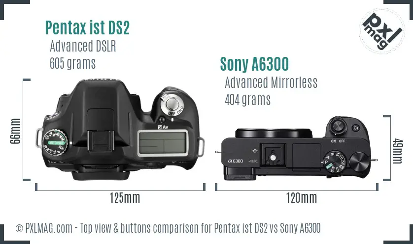 Pentax ist DS2 vs Sony A6300 top view buttons comparison