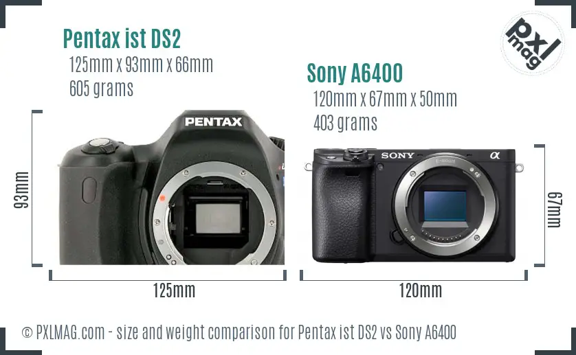 Pentax ist DS2 vs Sony A6400 size comparison