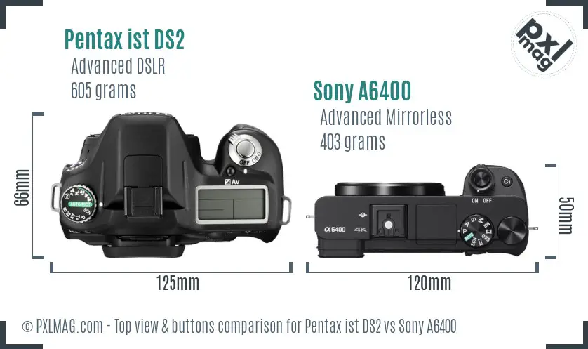Pentax ist DS2 vs Sony A6400 top view buttons comparison