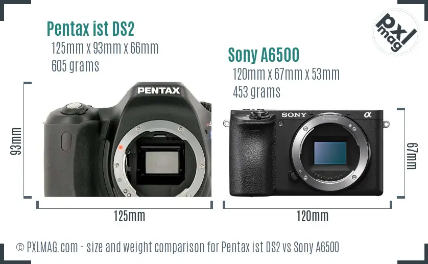 Pentax ist DS2 vs Sony A6500 size comparison