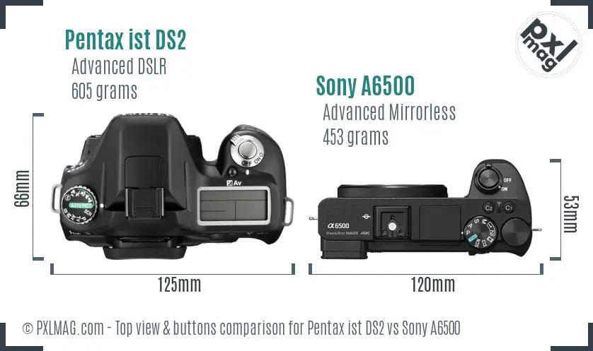 Pentax ist DS2 vs Sony A6500 top view buttons comparison