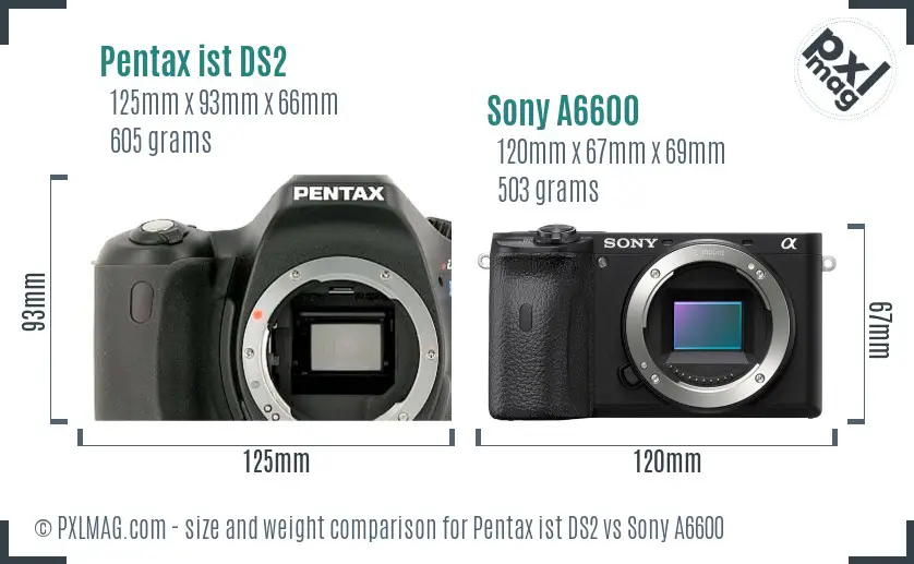 Pentax ist DS2 vs Sony A6600 size comparison