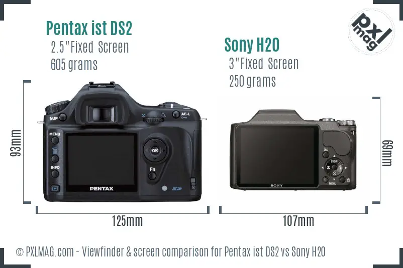 Pentax ist DS2 vs Sony H20 Screen and Viewfinder comparison