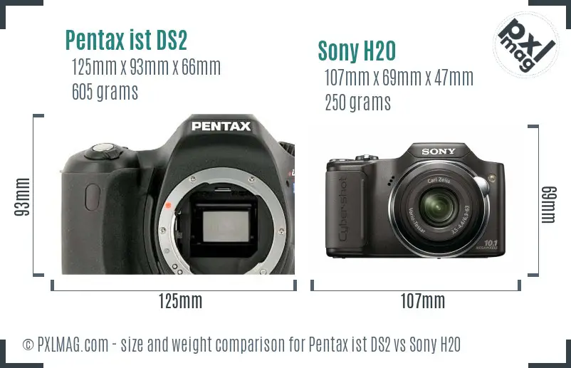 Pentax ist DS2 vs Sony H20 size comparison