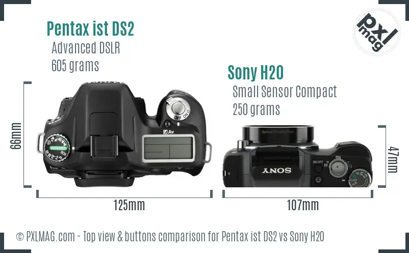 Pentax ist DS2 vs Sony H20 top view buttons comparison