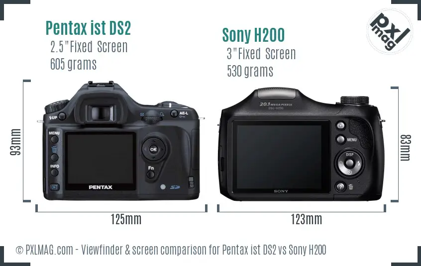 Pentax ist DS2 vs Sony H200 Screen and Viewfinder comparison