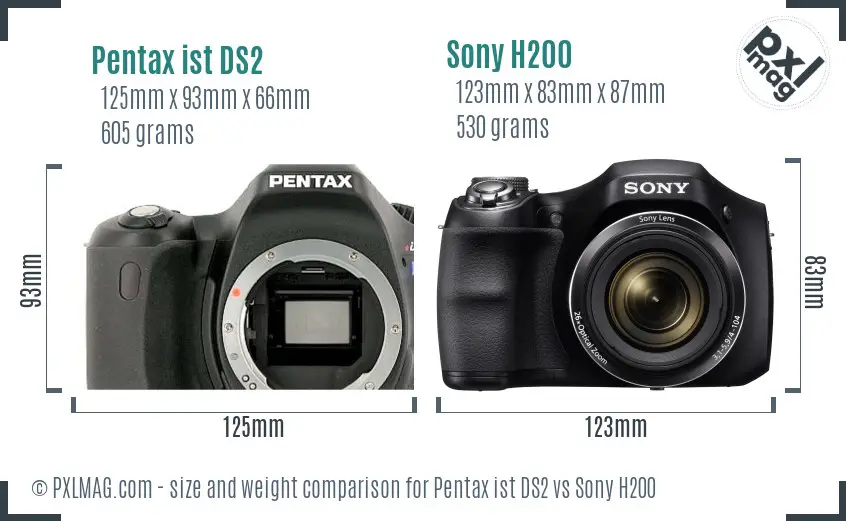 Pentax ist DS2 vs Sony H200 size comparison