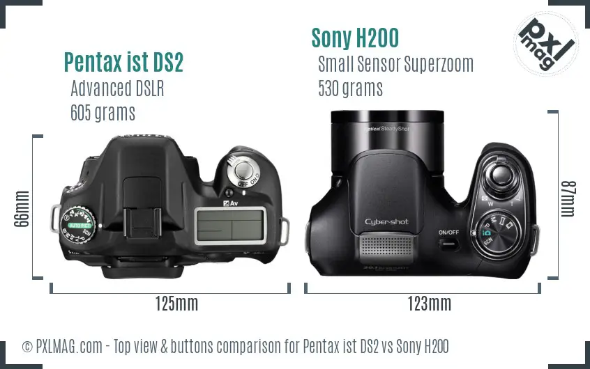 Pentax ist DS2 vs Sony H200 top view buttons comparison