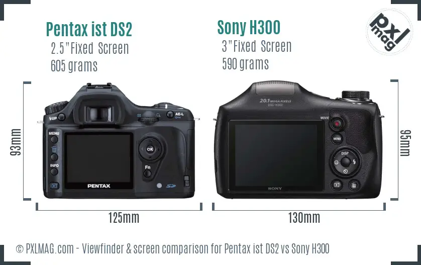 Pentax ist DS2 vs Sony H300 Screen and Viewfinder comparison
