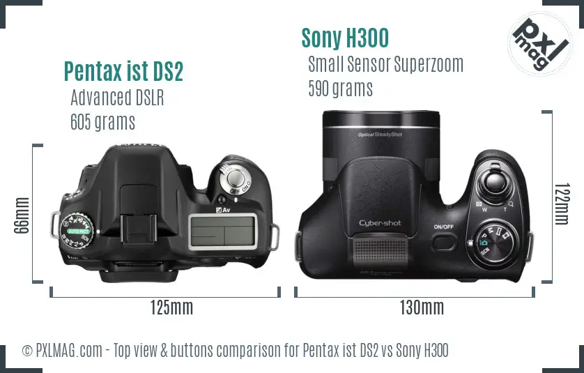 Pentax ist DS2 vs Sony H300 top view buttons comparison