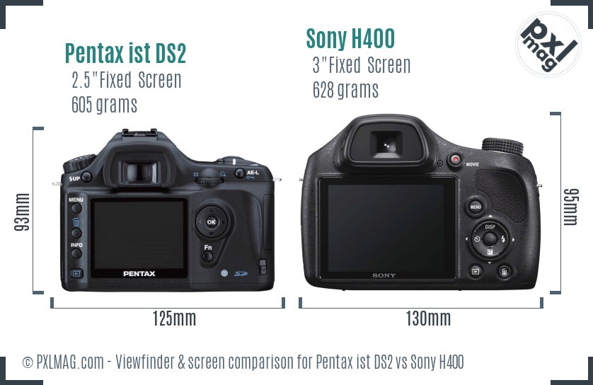 Pentax ist DS2 vs Sony H400 Screen and Viewfinder comparison