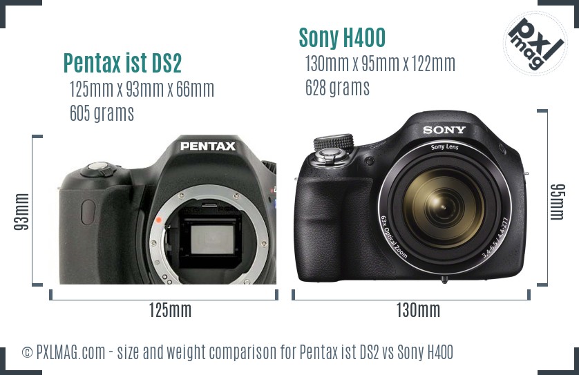 Pentax ist DS2 vs Sony H400 size comparison