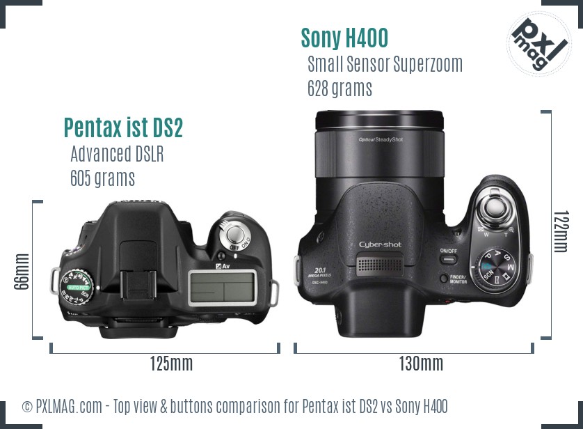 Pentax ist DS2 vs Sony H400 top view buttons comparison