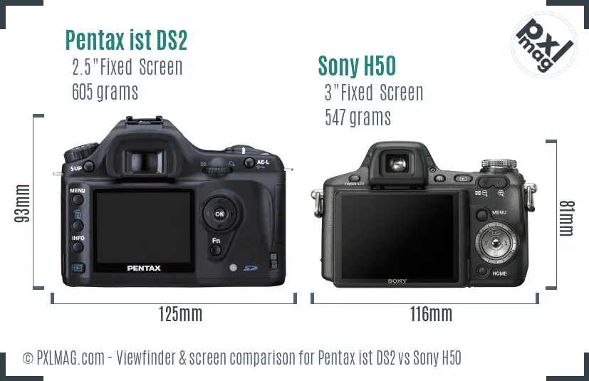 Pentax ist DS2 vs Sony H50 Screen and Viewfinder comparison