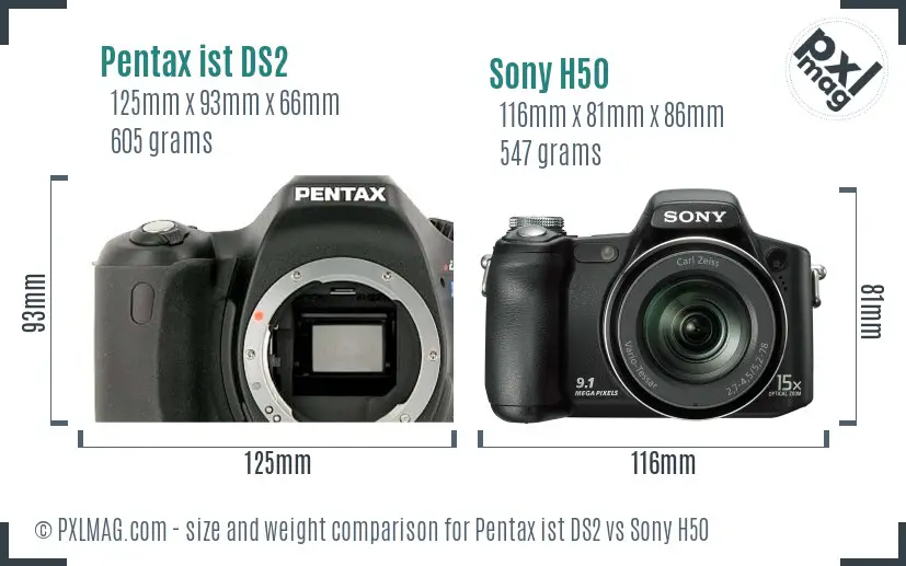 Pentax ist DS2 vs Sony H50 size comparison