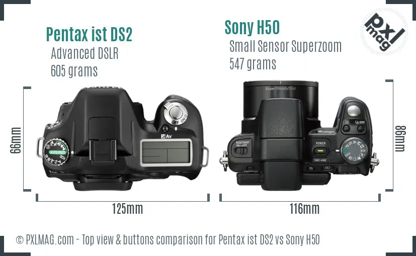 Pentax ist DS2 vs Sony H50 top view buttons comparison