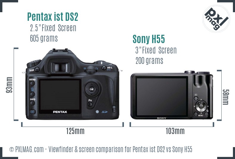 Pentax ist DS2 vs Sony H55 Screen and Viewfinder comparison