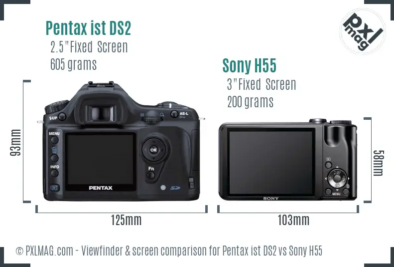 Pentax ist DS2 vs Sony H55 Screen and Viewfinder comparison Pentax ist DS2 vs Sony H55 Screen and Viewfinder comparison
