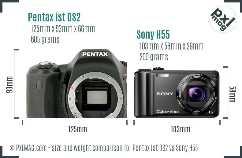 Pentax ist DS2 vs Sony H55 size comparison Pentax ist DS2 vs Sony H55 size comparison