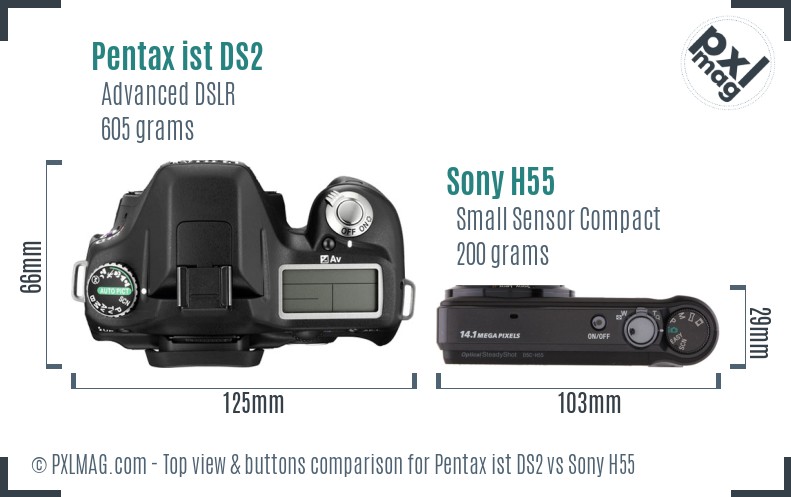 Pentax ist DS2 vs Sony H55 top view buttons comparison