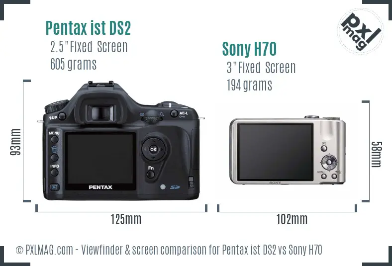 Pentax ist DS2 vs Sony H70 Screen and Viewfinder comparison