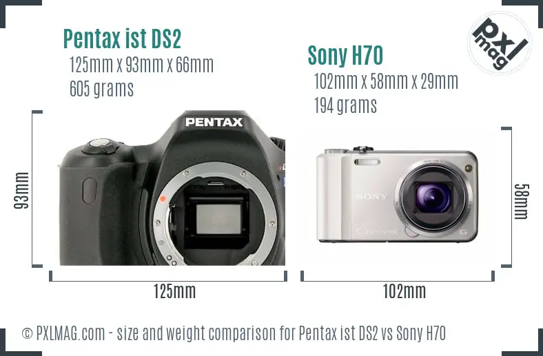 Pentax ist DS2 vs Sony H70 size comparison