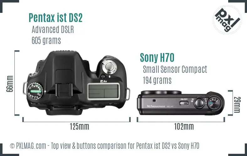 Pentax ist DS2 vs Sony H70 top view buttons comparison